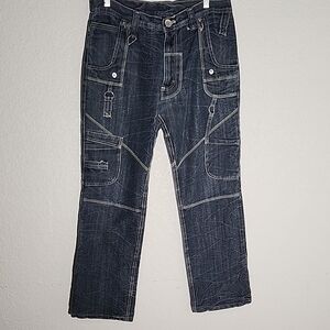 Jean Co Jeans Cargo Y2K Size 30 Denim Straight Leg White Stitching